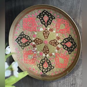 Vintage Brass Hand-painted Plate